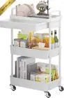 3-Tier Rolling Utility Cart with Drawer, Multifunctional Storage Organizer, Whit