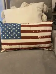 Distressed American Flag Accent Pillow Prim Rustic Patriotism Country Home NWT