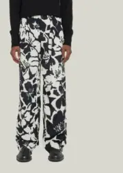 $765 Dries Van Noten Men White Parton Floral-Print Viscose Pants Size EU50 US40R