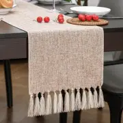 Beige Table Runner 36 Inches Long, Burlap Linen Style Farmhouse Dining Room