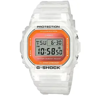 【CASIO 卡西歐】卡西歐G-SHOCK鬧鈴電子錶-透明橘(DW-5600LS-7 台灣公司貨)