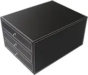 STOBAZA 3-Tier Office Storage Leather Desk Organizer File Box Drawer Cabinet Home Office