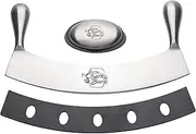 12" Stainless Steel Mezzaluna Knife & Cover + Free Stainless Steel Soap Odor Remover | Pizza Cutter | Fruit, Vegetable & Salad Chopper & Dicer | Herb Mincer