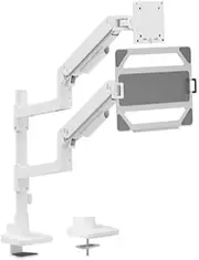 Brateck LDT81-C024P-ML-W Pole Mounted Gas Spring Dual Monitor Arm with Laptop Holder for 17-49 Inch Monitor, White