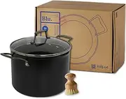 Blu. Cookware 8L Deep Stock Pot, with Double Strainer Lid, Toxin-Free, Durable Non-Stick Ceramic, Recycled Aluminium, PFA/PFOA-Free Pot Suitable for All Hobs, Includes Bamboo Cleaning Brush