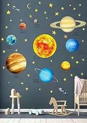 DECOWALL DS9-2007 Solar System Wall Stickers Planets Space Stars Decals Removable for Kids Boys Girls Nursery Bedroom Living Room Art Decor Decoration