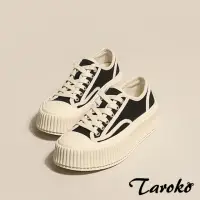 在飛比找momo購物網優惠-【Taroko】黑白配色帆布厚底餅乾鞋(黑色)