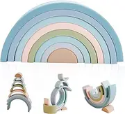 Silicone Rainbow Stacking Game - 8 Pcs Color Sorting & Shape Matching Learning Montessori Toy for Early Development