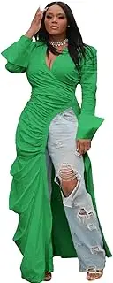 [RanRui] 2024 Women's Vneck high Side Split Cocktail & Wedding Guest Dresses Sexy Deep V Side Fit Slim Dress, Green, Medium