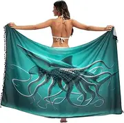 [RPLIFE] Shark Claws Teal Bathing Suit Covers Sarong, Summer Pool Swimsuit Sarong for Women, Large, Shark Claws Teal, Medium