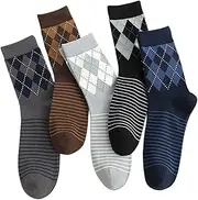 [svlftecon] Men's Argyle Dress Socks Business Casual Patterned Cotton Crew Sock Lightweight Soft Comfort, 5 Pairs