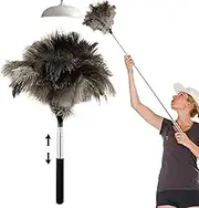 Extendable Ostrich Feather Duster with Telescopic Pole 15.5 to 45 Inches Portable Extendable Feather Dusters for Cleaning Fan,Pendant Lamp, High Ceiling, Blinds, Furniture (Style A)