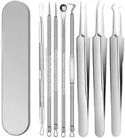 professional stainless steel facial blackhead remover tweezers, Blackhead Extraction Tool Kit, 8Pcs Precision Pimple Popper Tool Kit, Extraction Tools for Estheticians (B:8pcs)