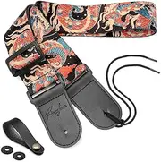 Guitar Strap, Unique"Azure Dragon" Shoulder Strap Includes Strap Button & 2 Strap Locks For Bass, Electric & Acoustic Guitars, by Rinastore (Azure Dragon)
