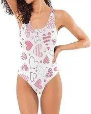 [Joisal] Cute Hand Drawn Hearts One Peice Bathing Suit Backless One Piece Shapewear Swimsuits for Women with Bra
