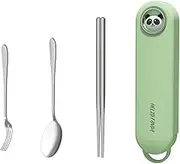 Travel Utensils Stainless Steel Tableware Set Portable Spoon Fork Chopsticks with Box Travel Flatware Set(Green Set)