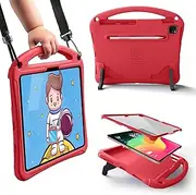 Bam Bino Space Suit Rugged iPad 11th Generation Case for Kids, Fits iPad Air 11 M2/M3, Pro 11 M4 (2024), 10th Generation, Built-in Screen Protector, Handle, Shoulder Strap (Watermelon Pink)