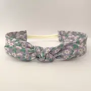 Purple floral top knot bow fabric nylon headband cute pretty baby girls stretchy