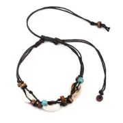 Boho Natural Sea Stone Anklets For Women Wood Bead Seashell Ankle Bracelet6804
