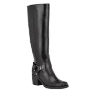 Nine West Women Koop Square Toe Block Heel Knee High Moto Boots Black Size 7 1/2
