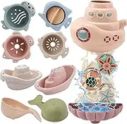 AESTEMON Bath Toys for Toddlers 1-3, Baby Bath Toys for 1 Year Old Boys Girls Gifts, Kids Toddler Bath Toys Gifts for 1 2 3 Year Old Boys Girls with Cute Sea Animal Spinning Gears n Cups