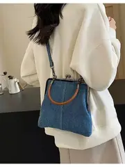 GGP Blue Handmade Denim Patchwork Small Crossbody Bag Women'S Shoulder & Handbag With Vintage Style