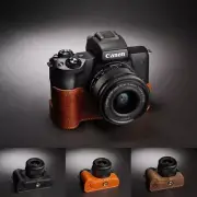 Genuine Real Leather Half Camera Case Bag Cover for Canon EOS M50 M50 Mark ii