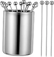 OFFSCH 1 Set Toothpick Holder Set for Appetizer with Party Cocktail Picks Stick Fruit Toothpicks Metal Cocktail Picks Cocktail Sticks Food Sticks Olive Picks Bread Picks Stainless Steel