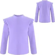 [iiniim] Baby Girls Fleece Thermal Tops Ruffle T Shirt Basic Tees Underwear Long Sleeve Baselayer