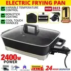 2400W Multifunctional Electric Non-Stick Frypan Roast Cooker Glass Lid Black New