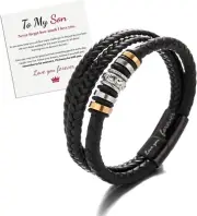 Braided Leather Bracelet To My Son Boy Men Magnetic-Clasp Personalized Bracelets