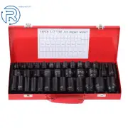 35pcs 1/2" Inch Deep Impact Socket Set Drive 8-32mm Metric With Case 6 Point