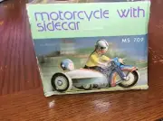 Vintage tin Motorcycle with Side Car Wind Up Toy with box