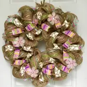 Spring Easter Or Nursery Bunny Ribbon Deco Mesh Wreath