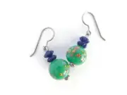 Green Millefiori Glass Round Bead Earrings, Handmade with Vintage Japanese Beads