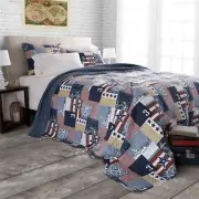 Red Blue Nautical Patchwork 3 pc Quilt Coverlet Set Twin XL Full Queen King Bed