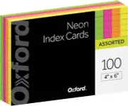 Neon Index Cards, 4" X 6", Ruled, Assorted Colors, 100 Count