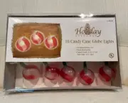 10 Light Candy Cane Globe Strings Of Holiday Elegance HD Plastic Globe Bulbs-NEW