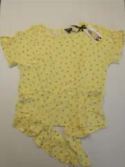 New Buffalo Shirt Womens Small Yellow Tie Front Top All Over Print