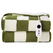 Dreamaker Checkered Plush Electric Heated Throw Blanket [160x200cm] (Olive/Cream)