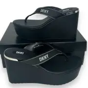 NEW DKNY Totally 90s Platform Wedge Thong Sandals in black size 9 flip flops
