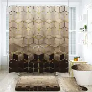 4Pcs Brown Gradient Shower Curtain Set, Modern Geometric Shower Curtain Set Gold