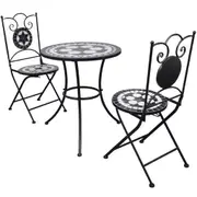 3 Piece Bistro Set Ceramic Tile Black and White vidaXL