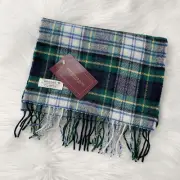 NWT John Hanly Ireland - Green plaid lambswool fringed scarf 100% Lambswool