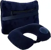 [FwQoFvk] Travel Blanket and Pillow Portable Flight Blanket Throw 70×40 Inch Soft Flannel Airplane Blanket 13.8×8.66 Inch Inflatable Travel Neck Pillow Long Flight Essential for Airplane Office (Navy Blue)