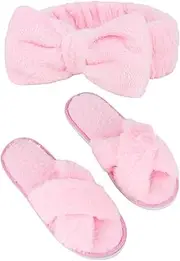 CIEHER Bridesmaid Pink Spa Headband & Slippers Set, Bridesmaid Proposal Gifts for Bachelorette Party Favors Bridal Shower Decorations Wedding Day