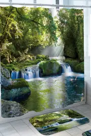 Beautiful Nature Sunshine Waterfall Pond Shower Curtain