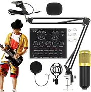 Professional Live Streaming - Professional USB Condenser Kit | Live Streaming Equipment with Sound Card & Anti-Vibration Stand, Plug and Play Studio for Podcasting, Singing, and