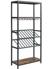 [IHOMDEC] 5-Tier Open Metal & Faux Antique 16 Bottles 24 Glasses Wine Rack in Brown