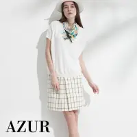 在飛比找momo購物網優惠-【AZUR】格紋側釦造型短A字裙-2色